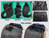 Extensions de cheveux birmanes vierges PU à clipser plus épaisses, étirées, #1B, 110g