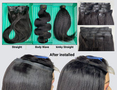 Extensions de cheveux birmanes vierges PU à clipser plus épaisses, étirées, #1B, 110g