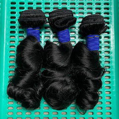 Cheveux naturels birmans, trame vierge, plus épais, tirés, #1B