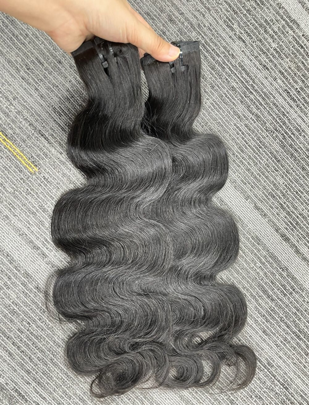 Extensions à clipser en cheveux naturels birmans, bruts, double drawn, plus épais, #1B, 110g