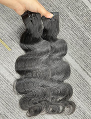 Extensions à clipser en cheveux naturels birmans, bruts, double drawn, plus épais, #1B, 110g