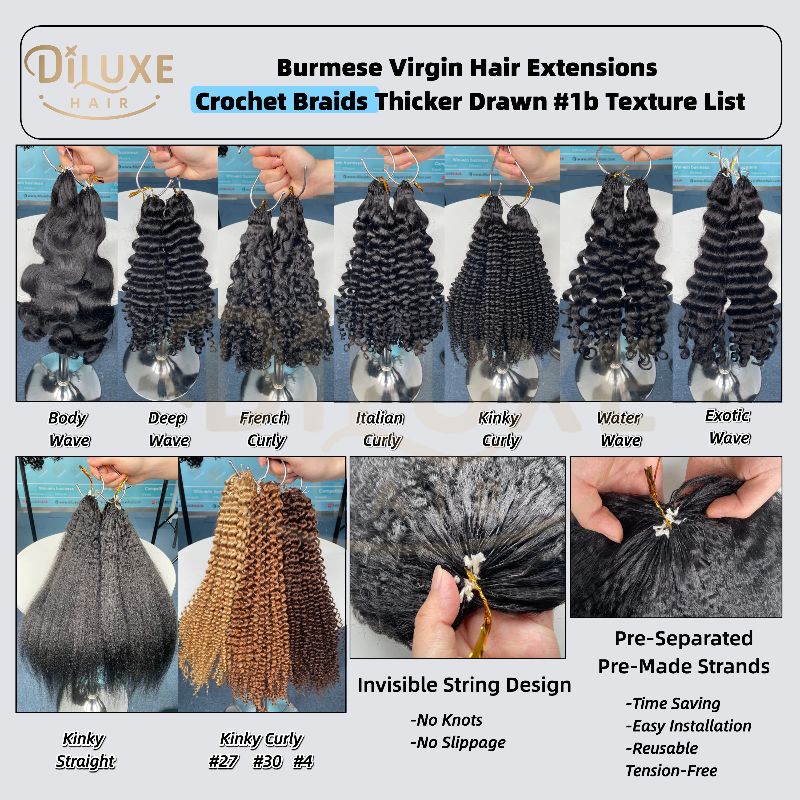 Extensions de cheveux à nattes au crochet vierges birmanes, aspect plus épais, 100 g