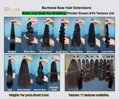 Extensions de Cheveux Birmans Bruts Bohèmes Épais Tirés #1B 100g