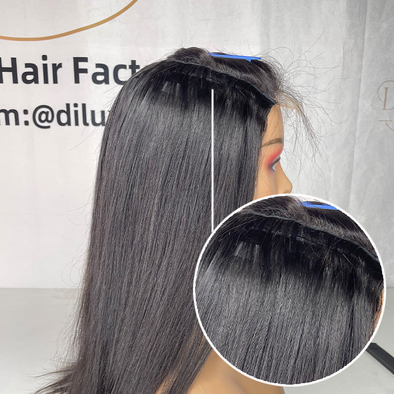 Extensions de cheveux birmanes vierges PU à clipser plus épaisses, étirées, #1B, 110g