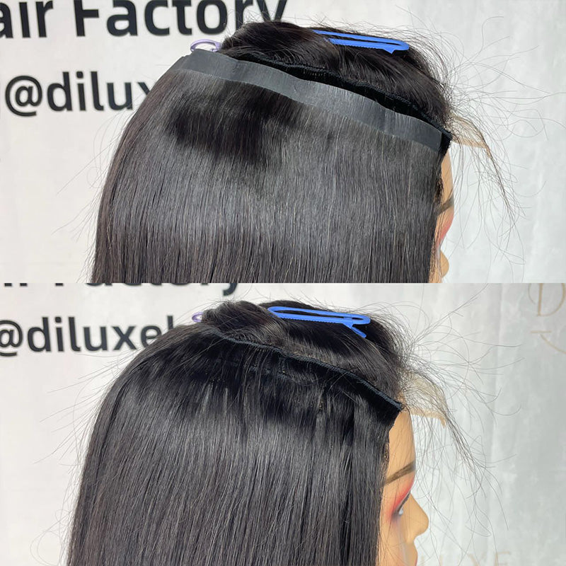 Extensions de cheveux birmanes vierges PU à clipser plus épaisses, étirées, #1B, 110g
