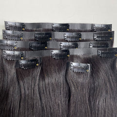 Extensions de cheveux birmanes vierges PU à clipser plus épaisses, étirées, #1B, 110g