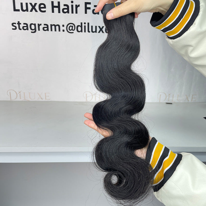 Extensions de cheveux birmanes vierges PU à clipser plus épaisses, étirées, #1B, 110g