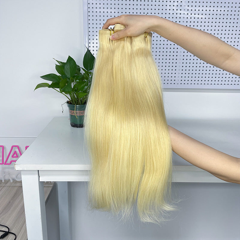 Extensions à clips sans démarcation abordables Cheveux bruts #613 Plus épais 110 g