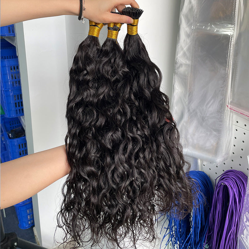 Extensions de cheveux birmanes vierges I-tip plus épaisses tirées #1B 100g