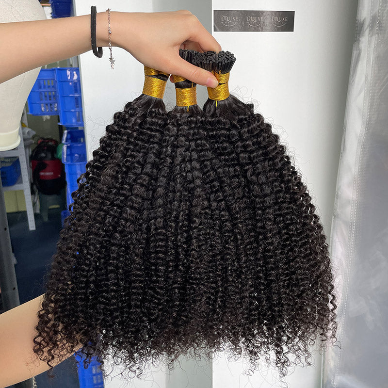 Extensions de cheveux birmanes vierges I-tip plus épaisses tirées #1B 100g