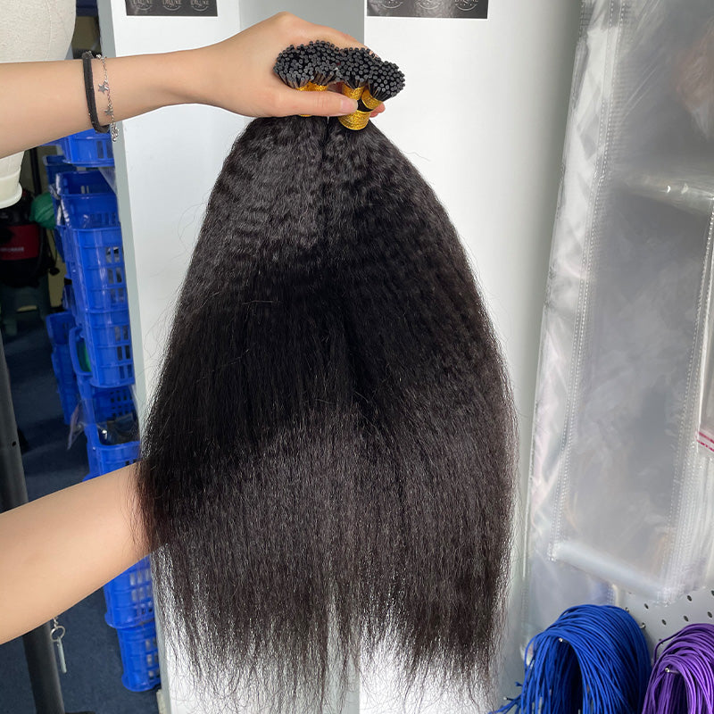 Extensions de cheveux birmanes vierges I-tip plus épaisses tirées #1B 100g