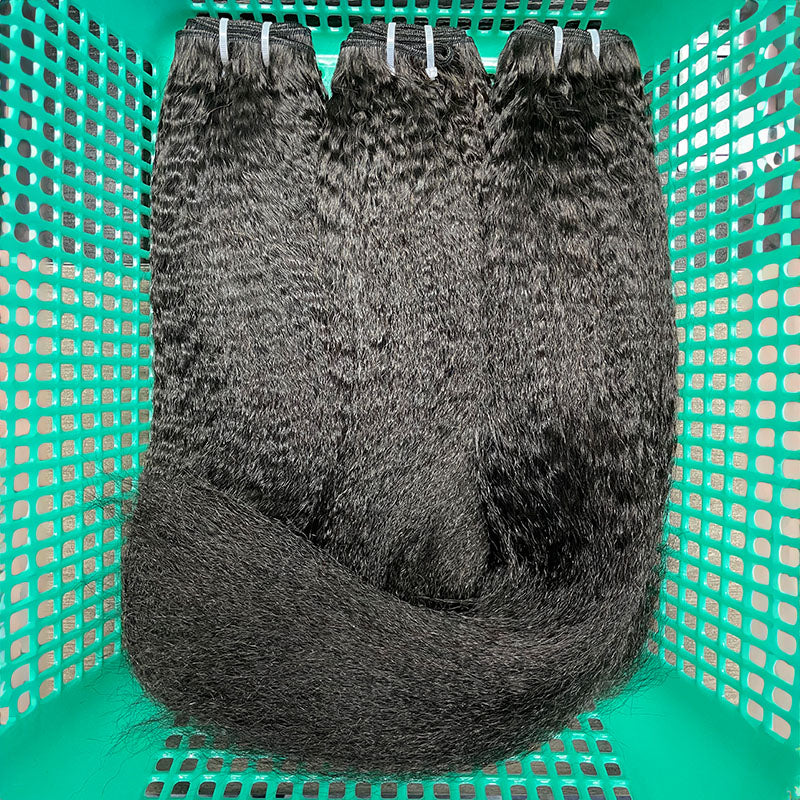 Cheveux naturels birmans, trame vierge, plus épais, tirés, #1B