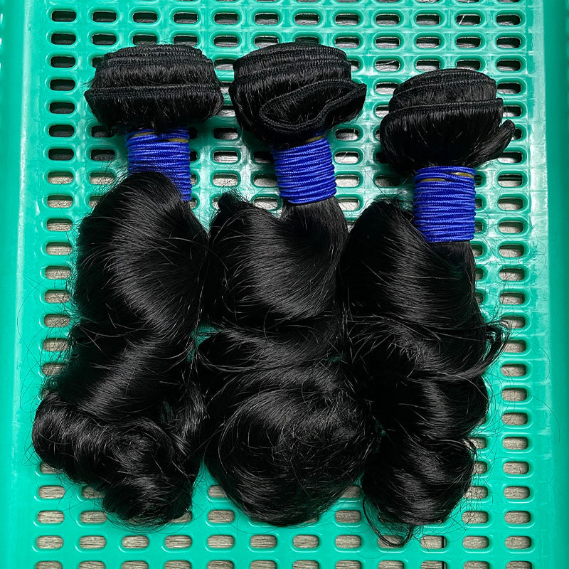 Cheveux naturels birmans, trame vierge, plus épais, tirés, #1B