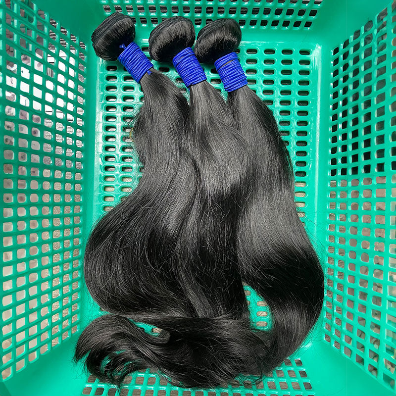 Cheveux naturels birmans, trame vierge, plus épais, tirés, #1B